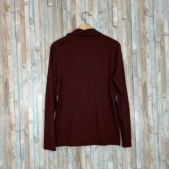 Hugo Boss S Burgundy Red 100% Virgin Wool Knit Polo Pullover Sweater Long Sleeve